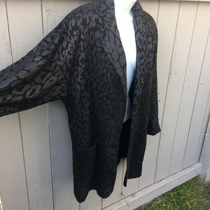 VAKKO Leather Black Cheetah Print Blazer Jacket XS